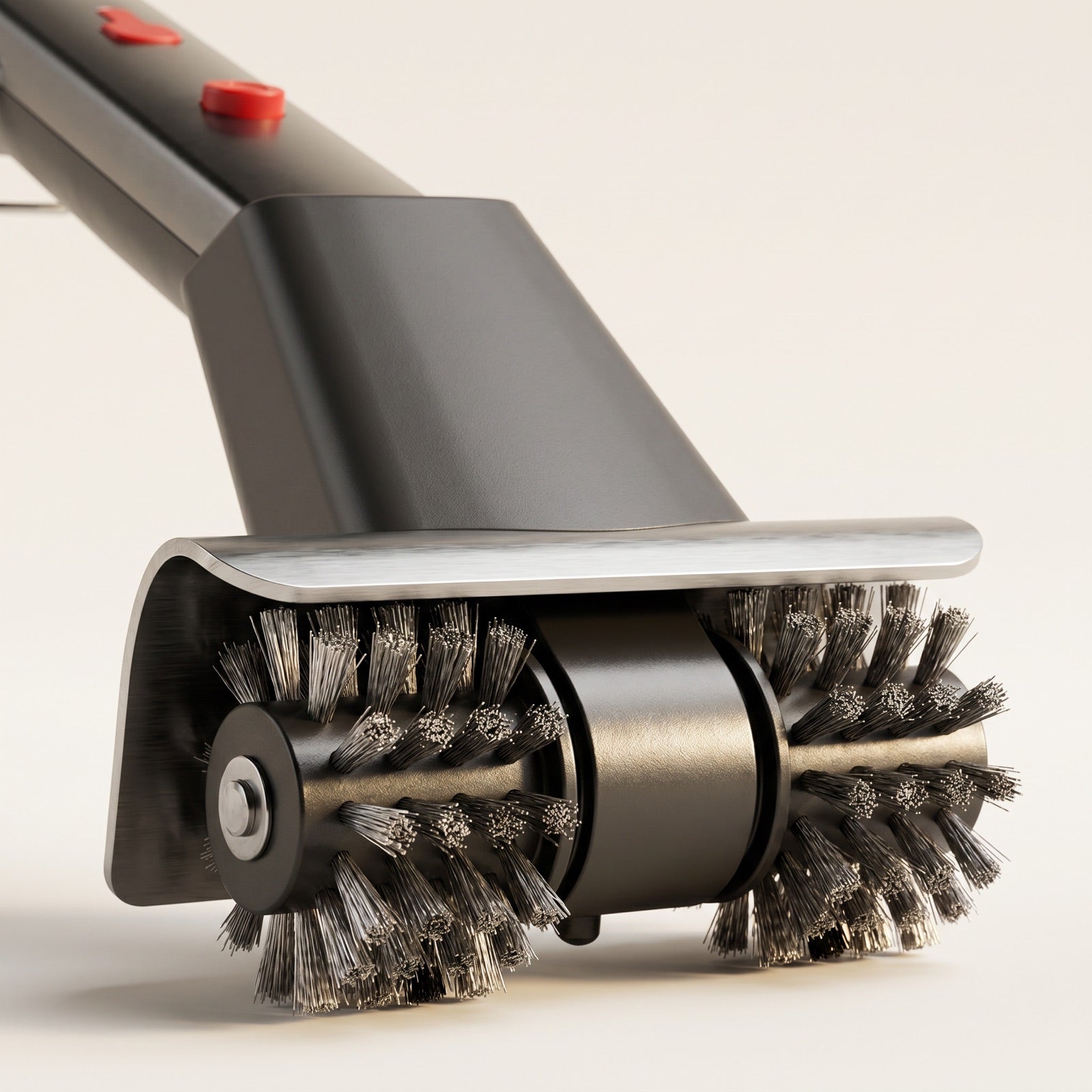 Close-up of the GRIZZLA twin-wheel electric BBQ brush head